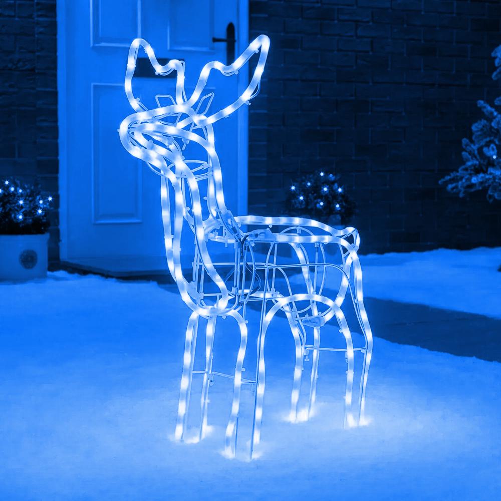Декоративна світлодіодна фігура "Новорічний олень" висота 120 см 220 В з поворотом голови Синій - фото 10