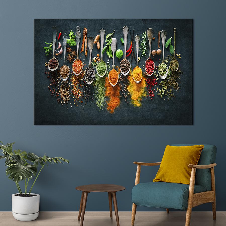 Настенный декор картина на холсте для интерьера Палитра специй 80x54 см (306-1)