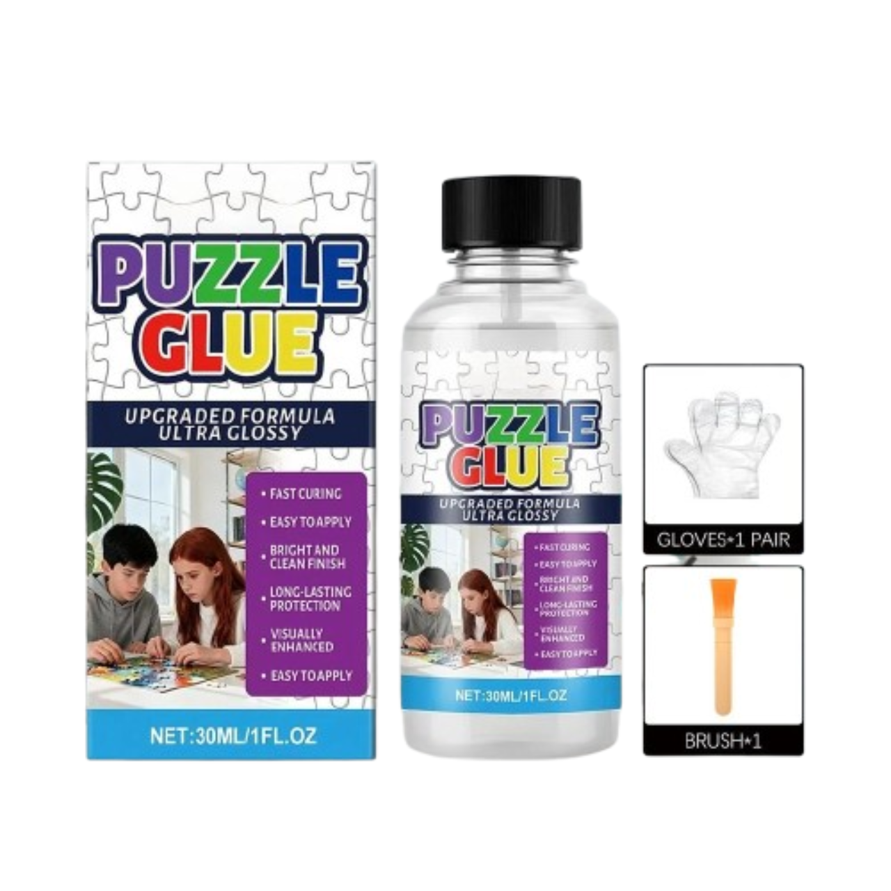 Клей для фиксации пазлов высыхания за 2 часа во флаконе 30 мл Прозрачный (40_046)