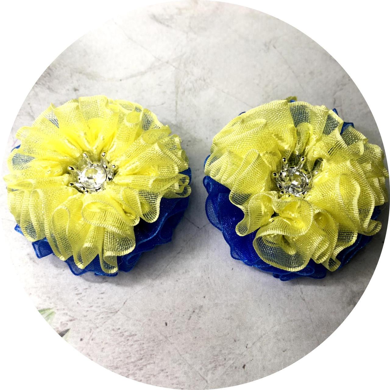 Бантики для волос детский на заколке D5 см Желто-синий (10701)