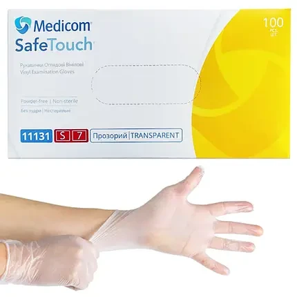 Рукавички оглядові вінілові Medicom SafeTouch нестерильні S Прозорий (00122)