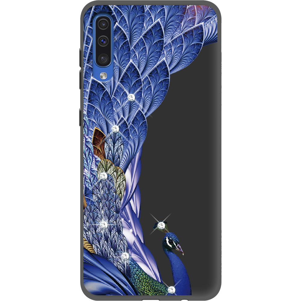 Чехол Boxface Samsung A505 Galaxy A50 Павлин со стразами Черный силикон (36417-rs7-36628)