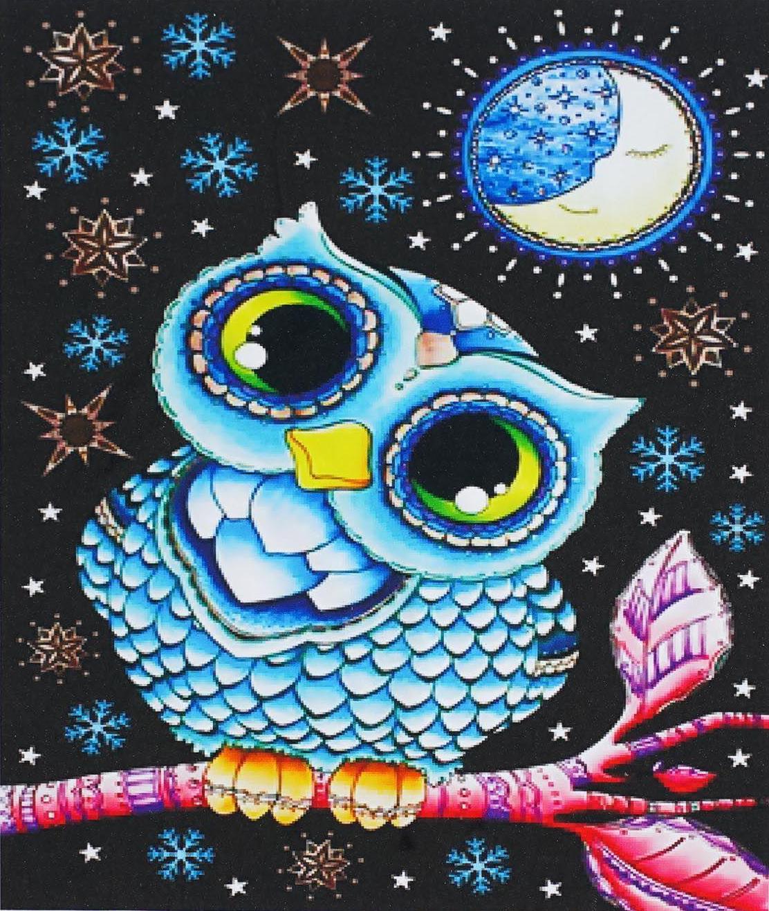 Алмазна мозаїка TK Group AL 86441/30 Блакитна сова зі стразами різної форми в коробці 40х50 см (24707757)