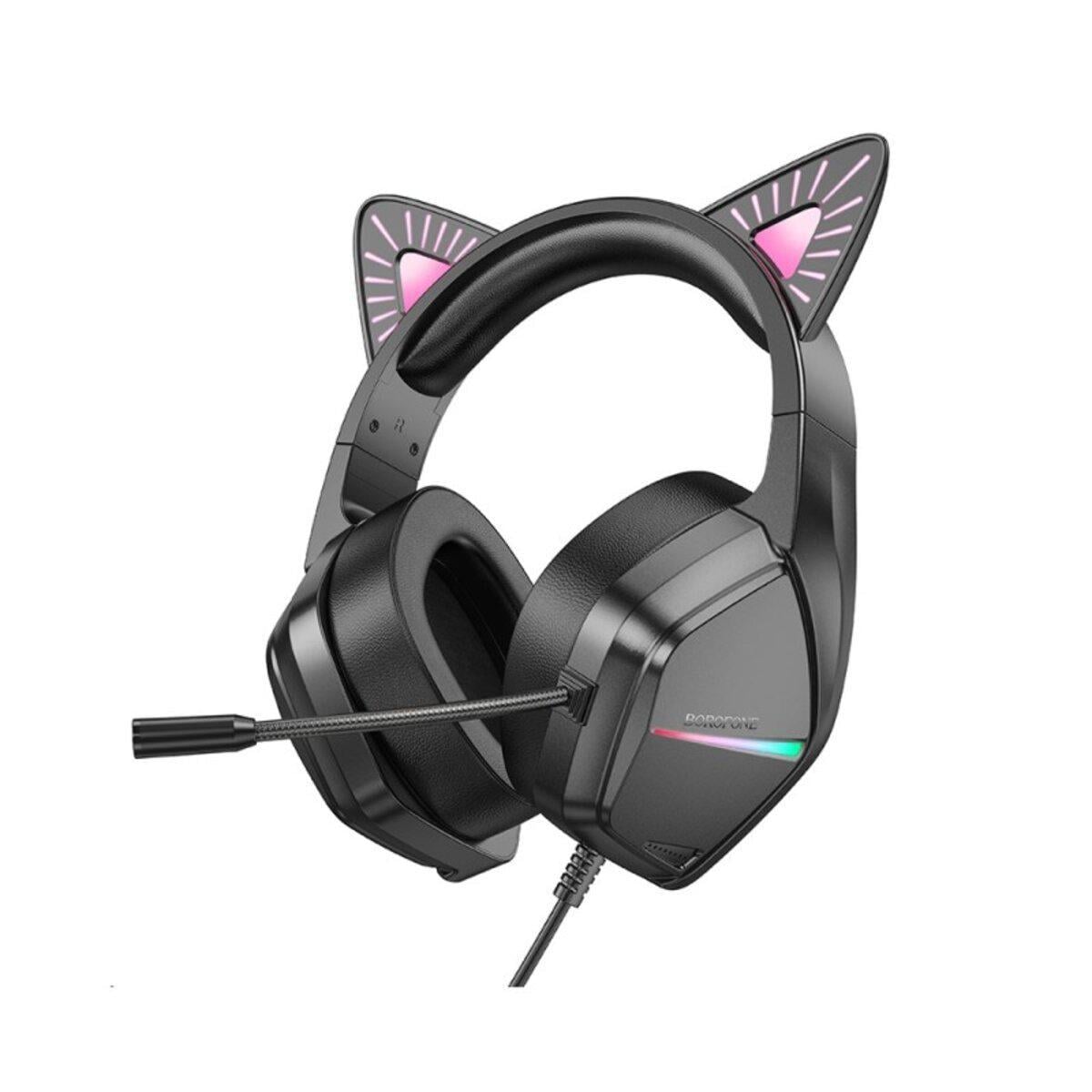 Наушники с ушками Borofone BO106 Cute cat ear luminous gaming headphones Phantom Cat (18409985)