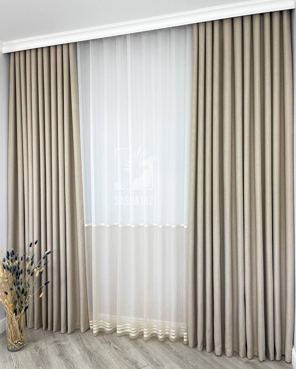 Комплект штор лен блэкаут однотонный 2x2,7 м 2 шт. Бежевый (7031ш2)