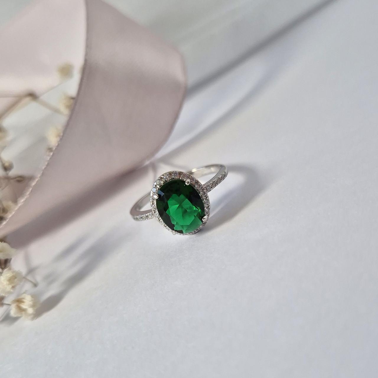 Срібна каблучка з зеленим каменем р. 18 925 проби родоване 2,43 г (81044з) - фото 3 Срібна каблучка з зеленим каменем р. 18 925 проби родоване 2,43 г (81044з) - фото 3