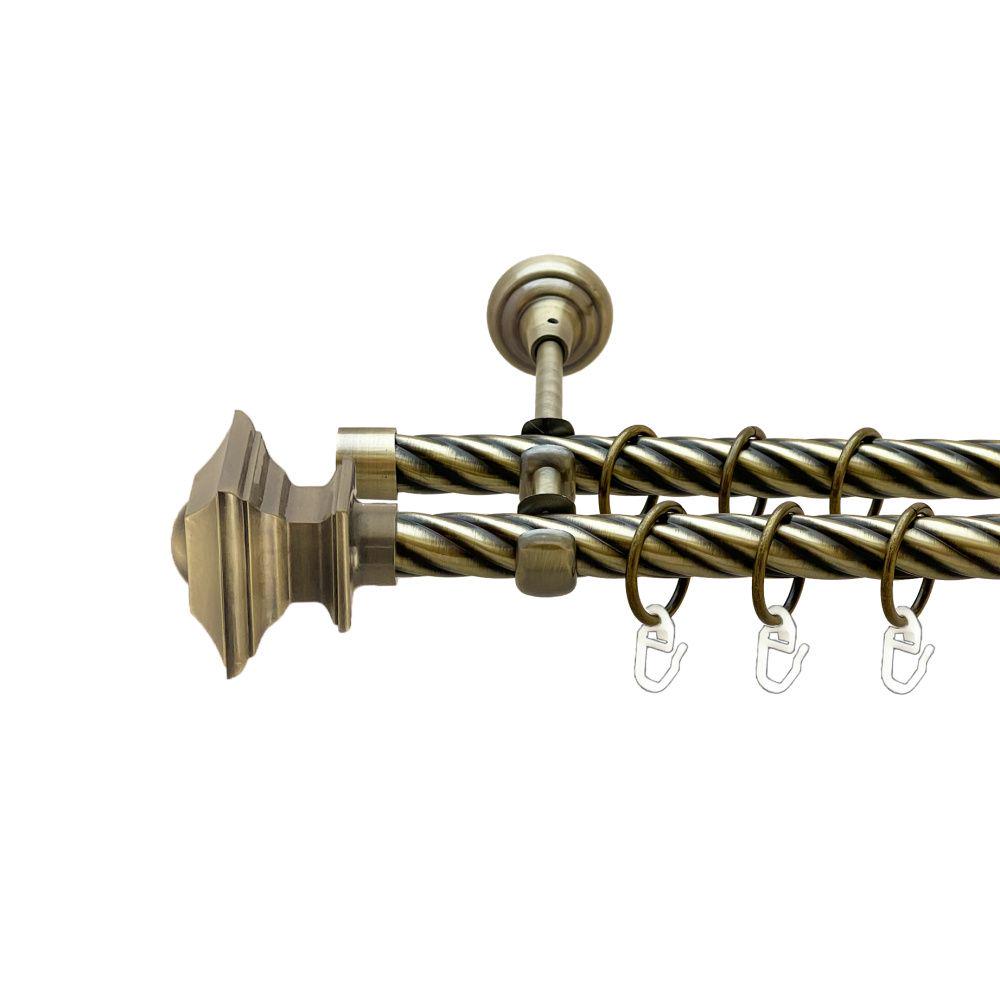 Карниз Orvit Борджеза металевий дворядний відкритий скручена труба кільце металеве 19/19 мм 240 см Антик (00-00022183)