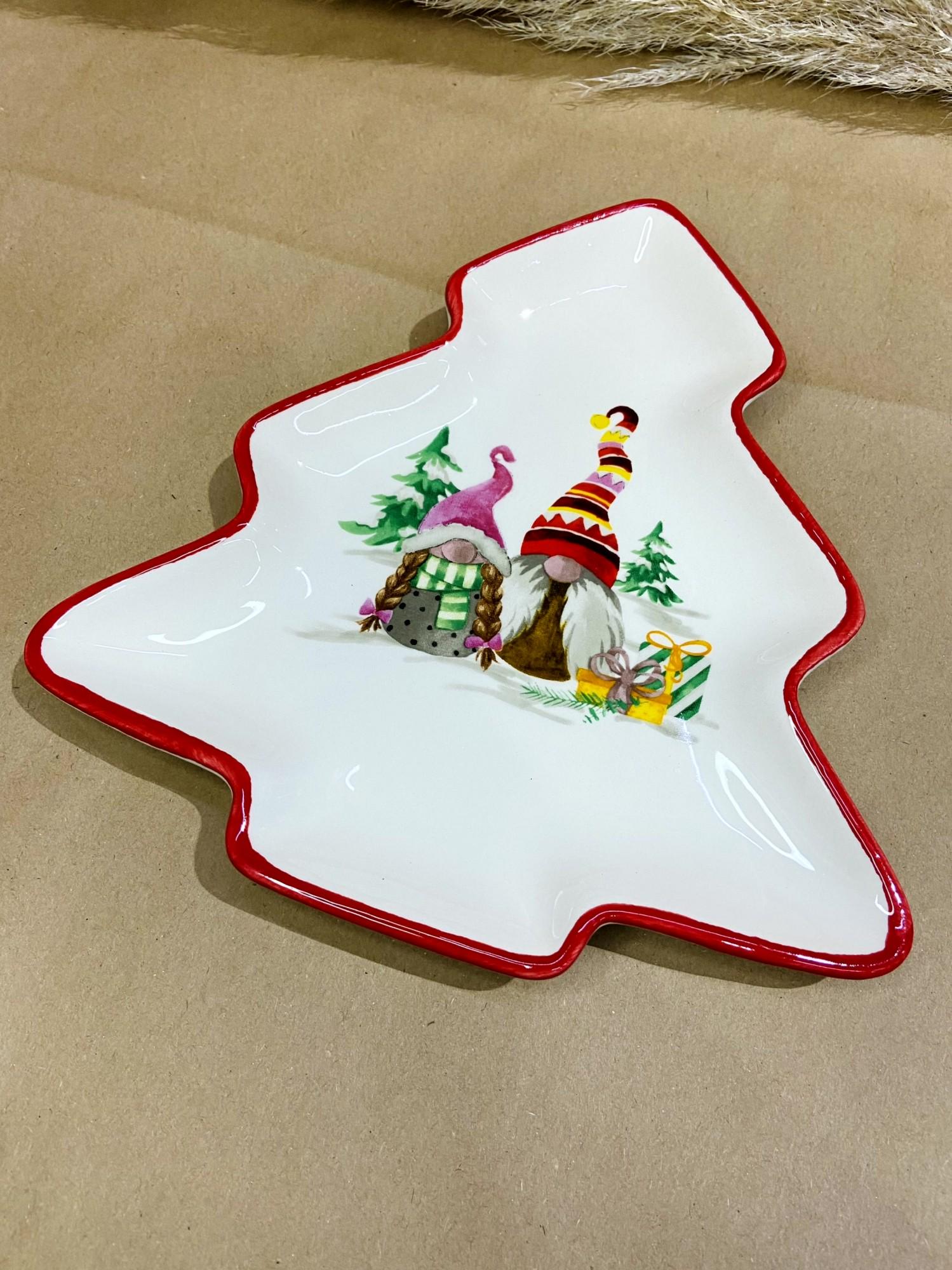 Блюдо керамическое Рождественские Гномы в форме елки 22х21 см (73080127)