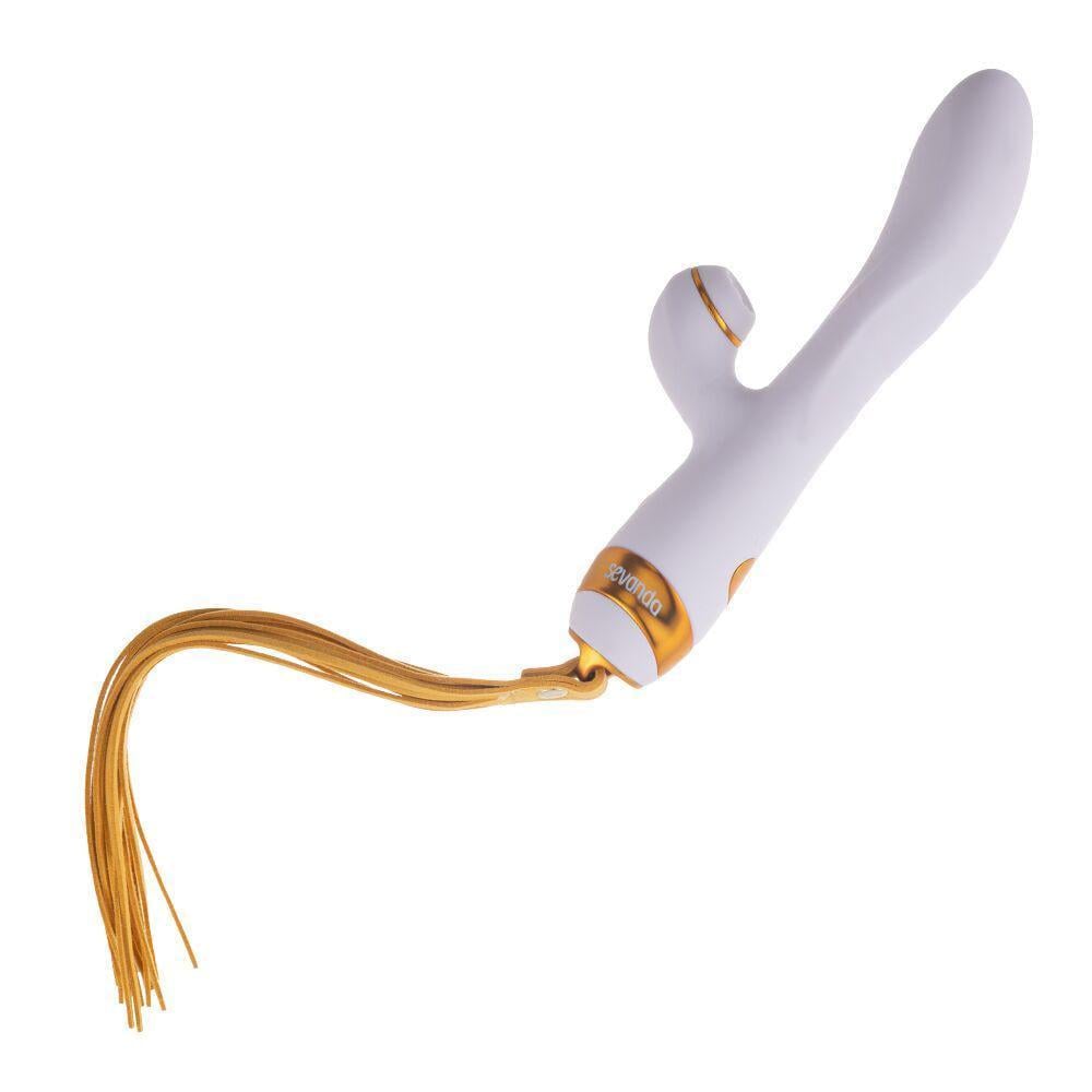 Вибратор-кролик с пульсацией и флогером Lockink Sevanda Whip Vibrating Massage Wand Бело-золотой (SX0904)
