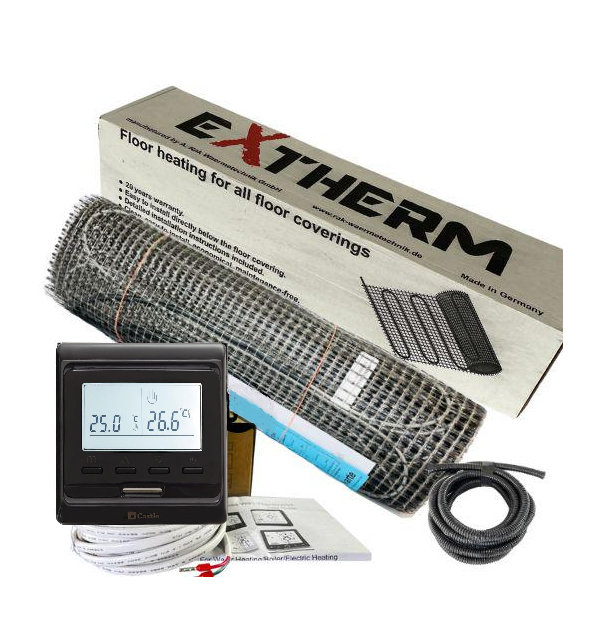 Мат нагревательный EXTHERM 180 Вт/м2 15,0 м2 с программированным термостатом Черный (50609)
