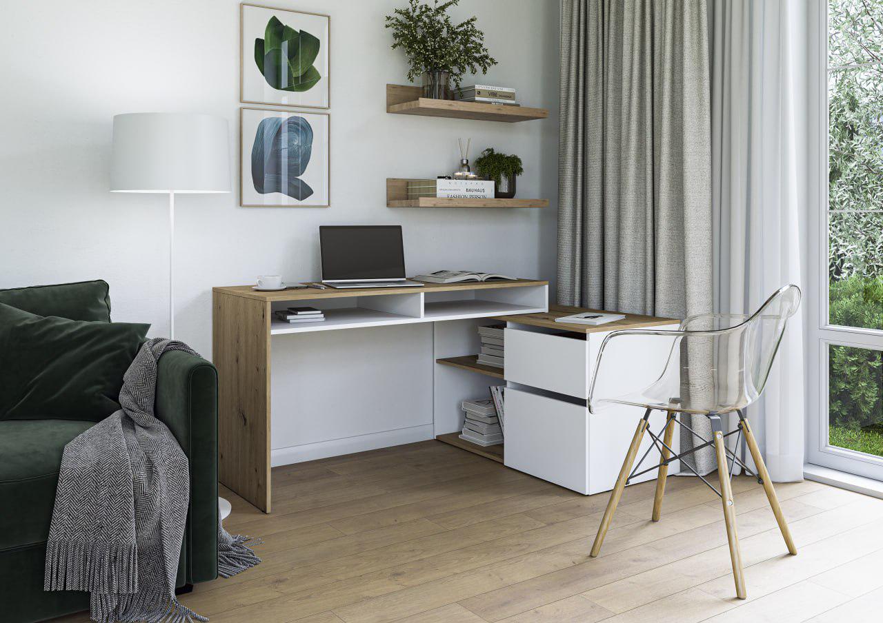 Стол компьютерный/письменный Win Мебель Бостон Нимфея Альба/Дуб Артизан (27731402)