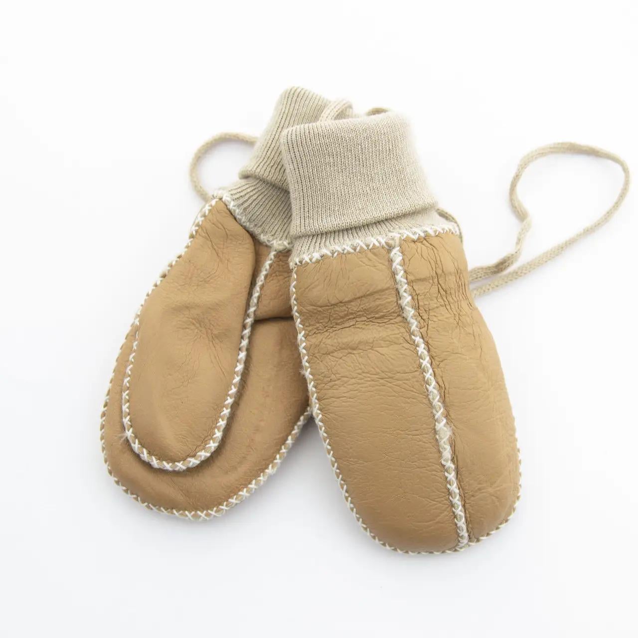 Детские перчатки зимние из натуральной кожи 4-6 лет р. 12 Бежевый (19C-1)