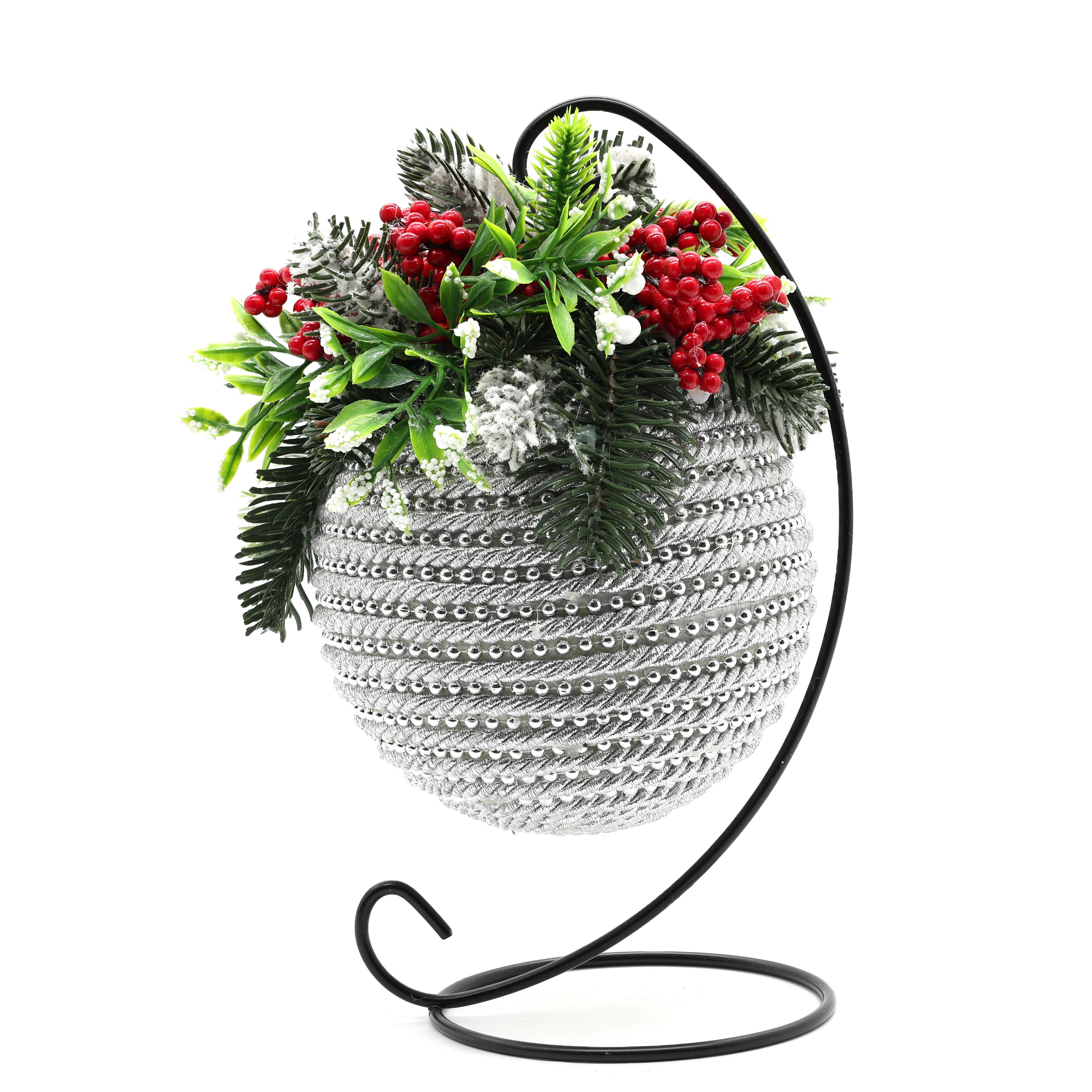 Композиция новогодняя GALA DECOR задекорированный серебристый шар 10 см (Ш1020ЛС)