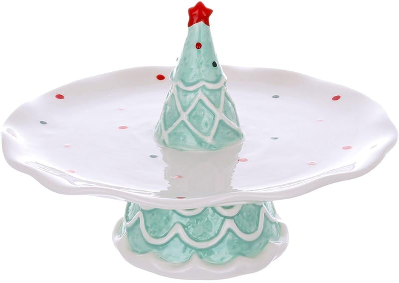 Подставка керамическая для пирожных Зеленая Елка 21х14 см