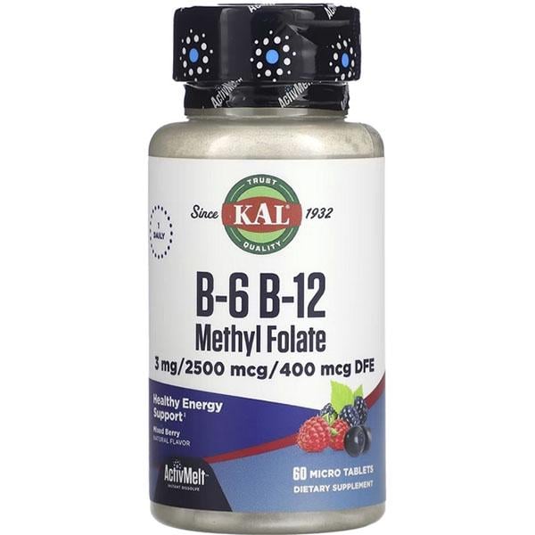Комплекс В KAL B6 B12 Methyl Folate 60 Micro Tablets Mixed Berry (000025206)