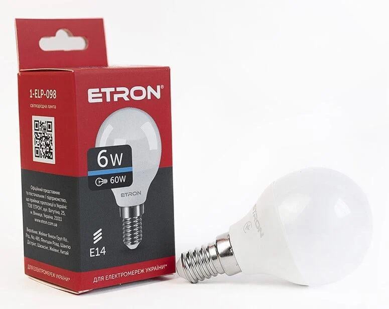Світлодіодна лампа ETRON 6W G45 6500K 220V E14 Холодний білий (1-ELP-098)