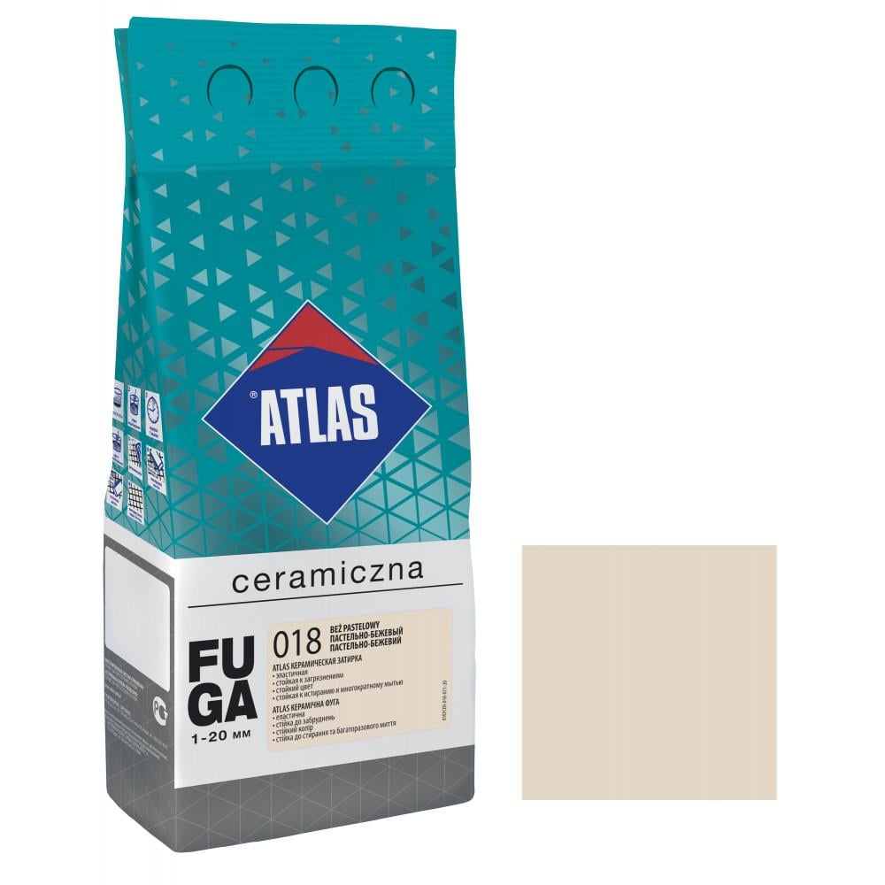 Фуга для плитки ATLAS CERAMICZNA 018 керамічна 1-20 мм 2 кг Пастельно-бежевий (000104376) - фото 1