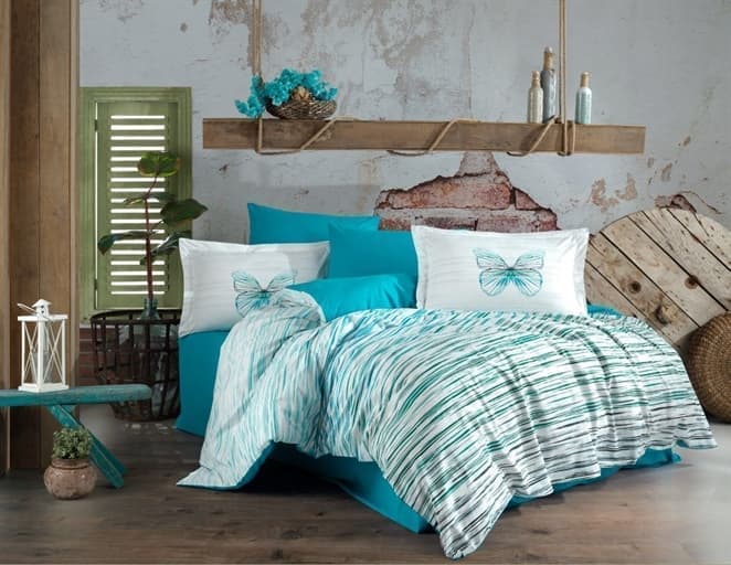 Комплект постельного белья Hobby Poplin Eldora 200x220/50x70 см 2 шт. Бирюзовый