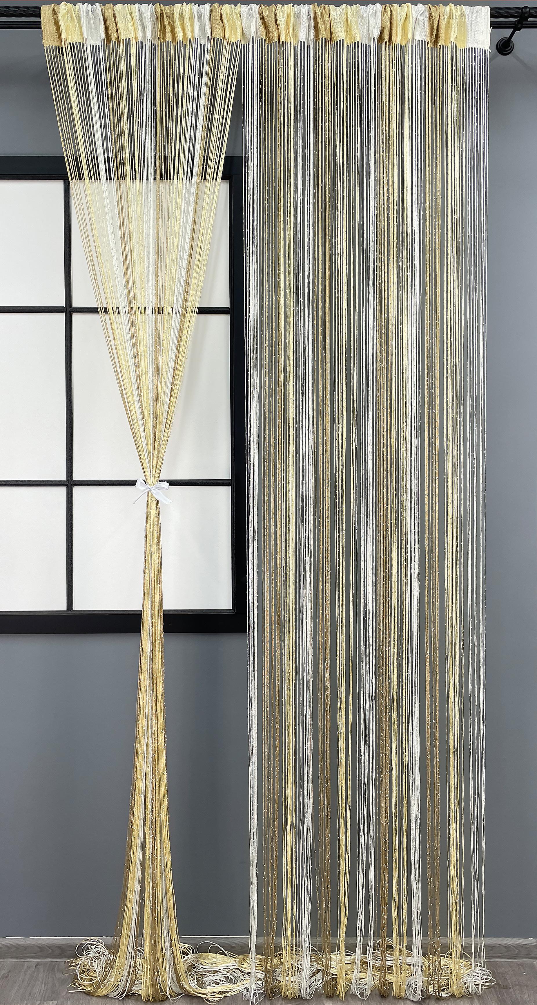 Шторы-нити с люрексом 300х300 см Бежевый с молочным (61-082) - фото 1 Шторы-нити с люрексом 300х300 см Бежевый с молочным (61-082) - фото 1