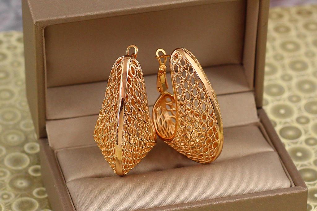 Серьги Xuping Jewelry крупная сеточка 4 см Золотистый (27138641)