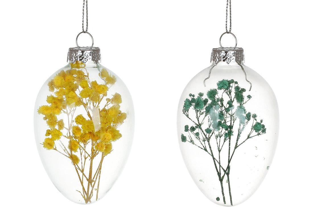Декоративная подвеска Яйцо с сухоцветами 5,8x8,3 см прозрачное стекло два вида (115-257)