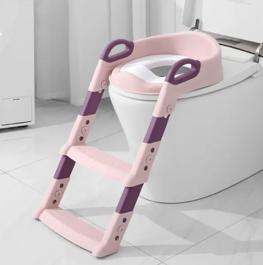 Детское сиденье на туалет со ступеньками и ручками Розовый (Е500014)