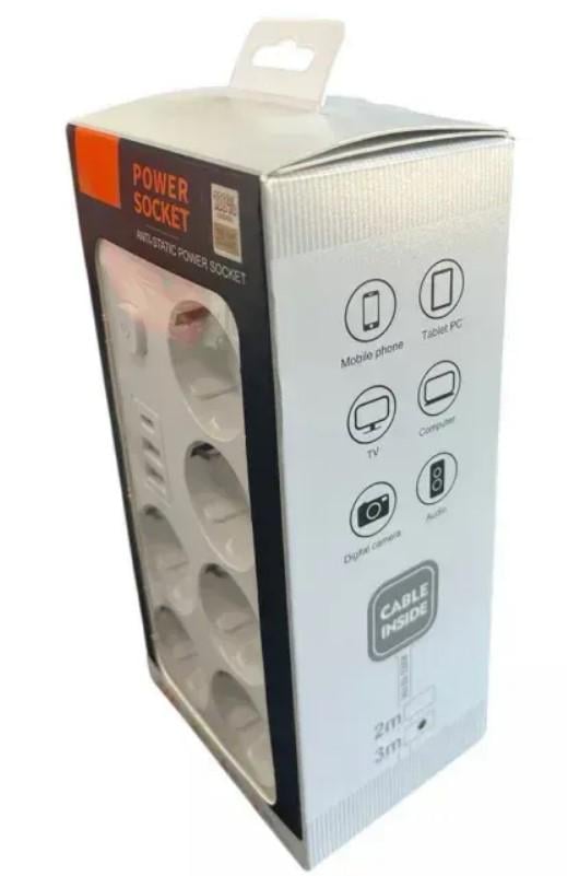 Переноска Power Socket 5 м 6 розеток 3 USB порта 2500W (2104618794) - фото 5