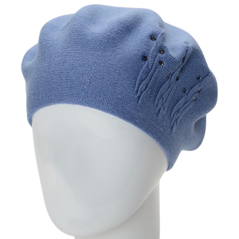 Берет женский двойной Novita Перо вискозный L/57-58 Темный Джинсовый (276204)