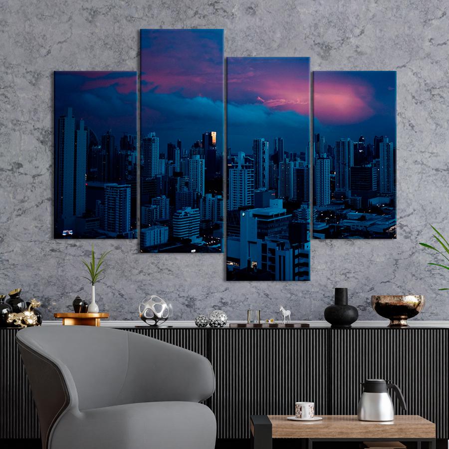 Картина город Ночь в большом городе 129x90 см (A624-4)