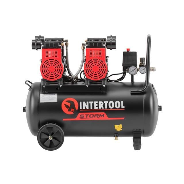 Компрессор Intertool PT-0037 50 л 2х1,5 кВт 230 В 8 атм 400 л/мин 1400 об/мин безмасляный 4 цилиндра 68 дБ