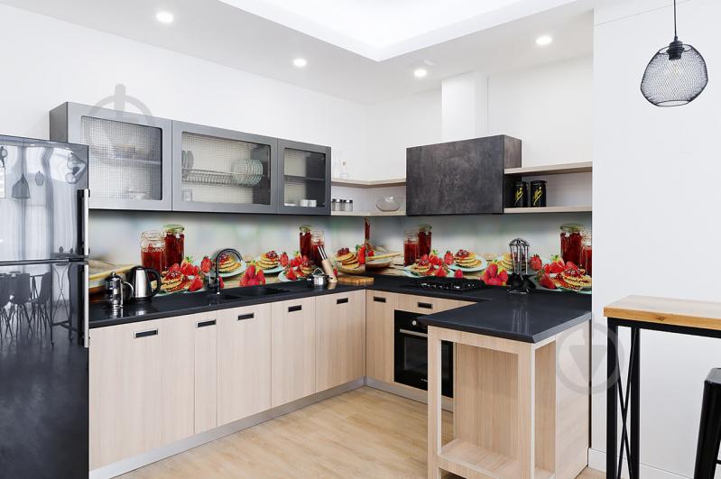 Скинали на кухню Zatarga «Блинчики с Клубникой» 600х2500 мм виниловая 3Д наклейка кухонный фартук Z180753