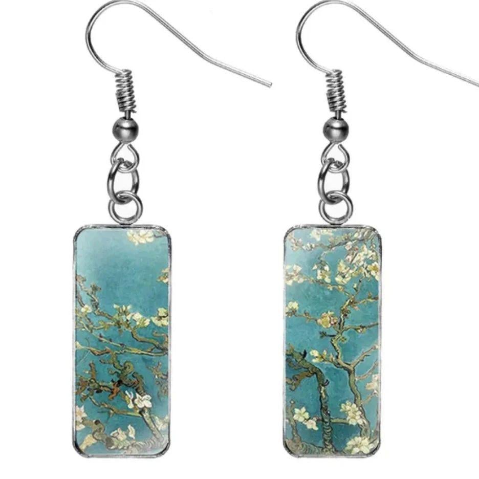 Сережки з вставкою за мотивами картини Ван Гога Квітучі гілки мигдалю (00100)