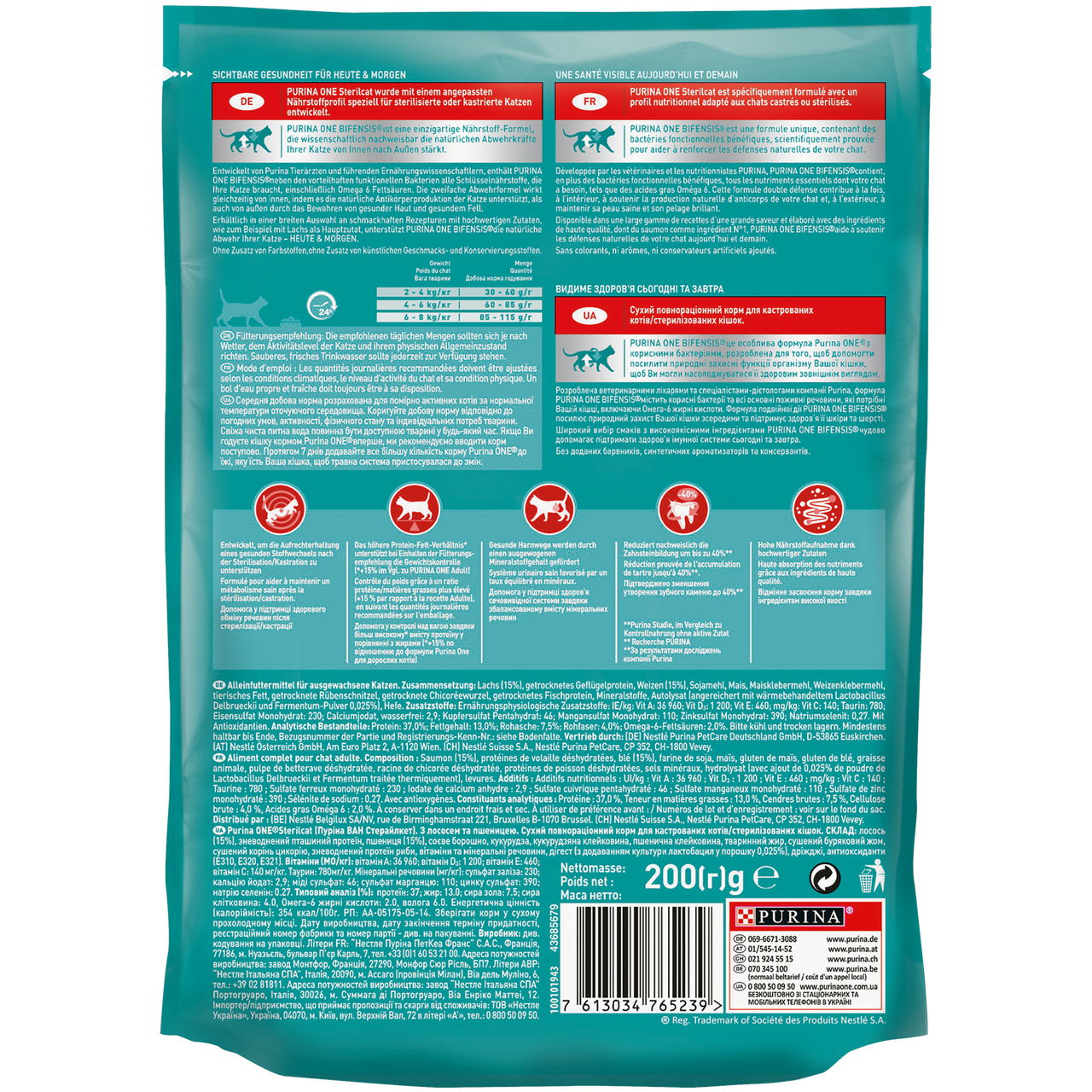 Сухий корм для стерилізованих котів Purina One Sterilcat з лососем та пшеницею 200 г (7613034765239) - фото 2 Сухий корм для стерилізованих котів Purina One Sterilcat з лососем та пшеницею 200 г (7613034765239) - фото 2