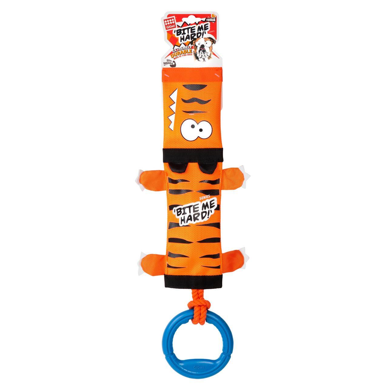 Игрушка для собак GiGwi Bite me hard Тигр на веревке с ручкой и пищалкой полиэстер 55 см (2345) - фото 2