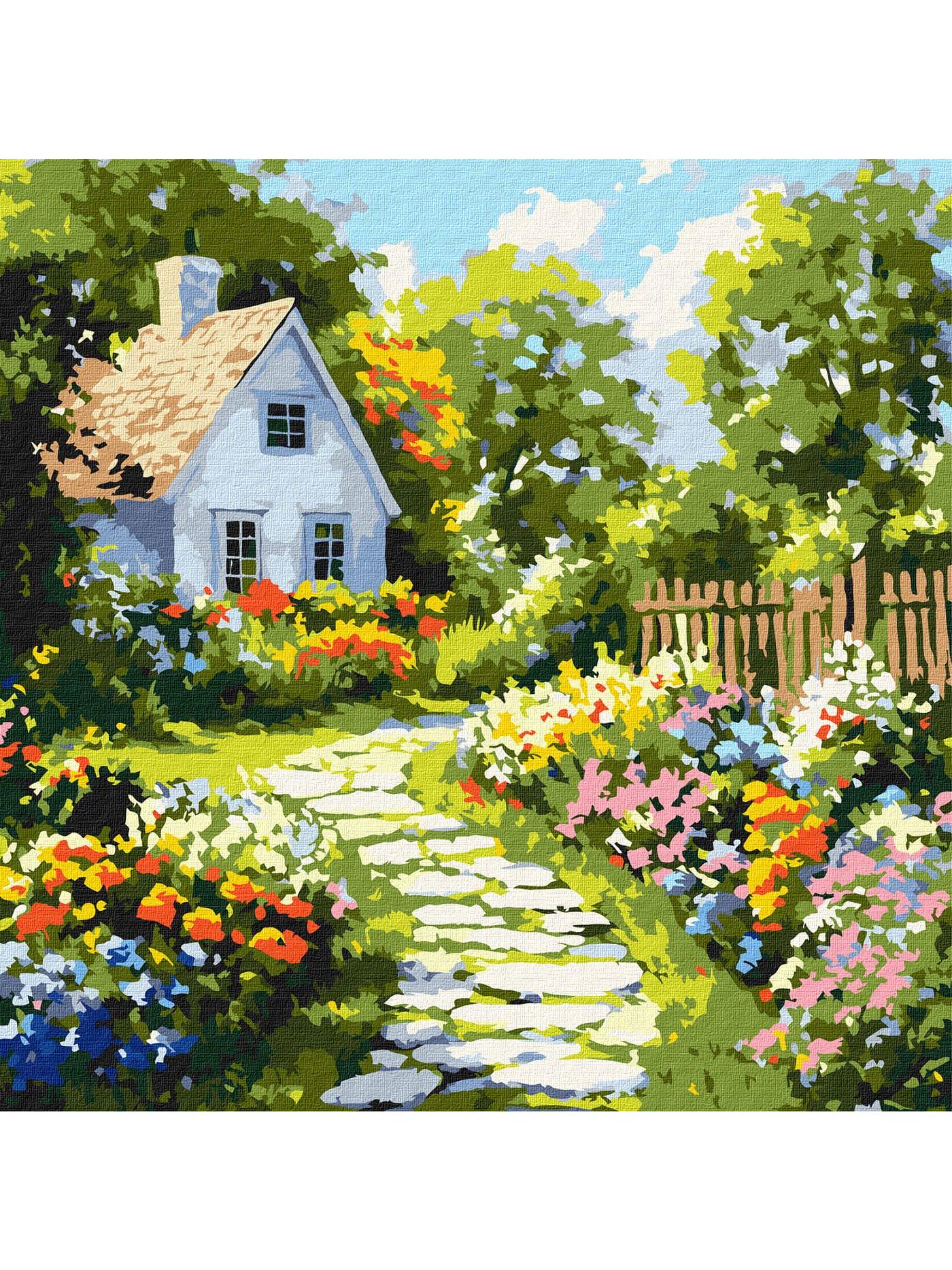 Картина за номерами Ideyka Квіти біля хатини 40х40 см (KHO6383)