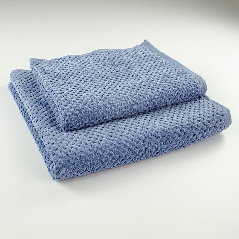 Набор однотонных махровых полотенец Damask жаккардовое с велюром 550 г/м2 50x90/70x140 см 2 шт. Синий