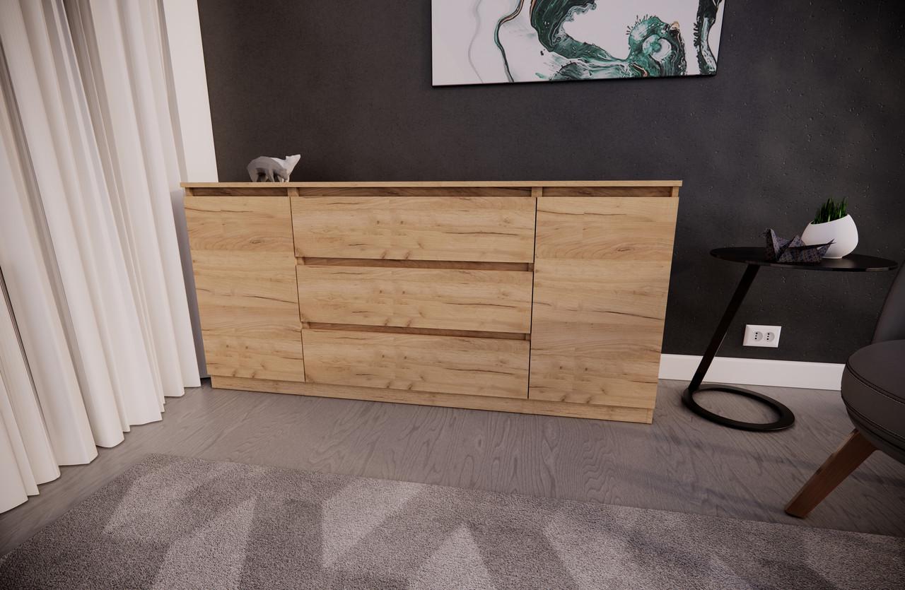 Комод MEBEX на 3 ящика с боковыми тумбами 160х40х77 см Дуб Крафт (VERTO3B1600DC) - фото 2