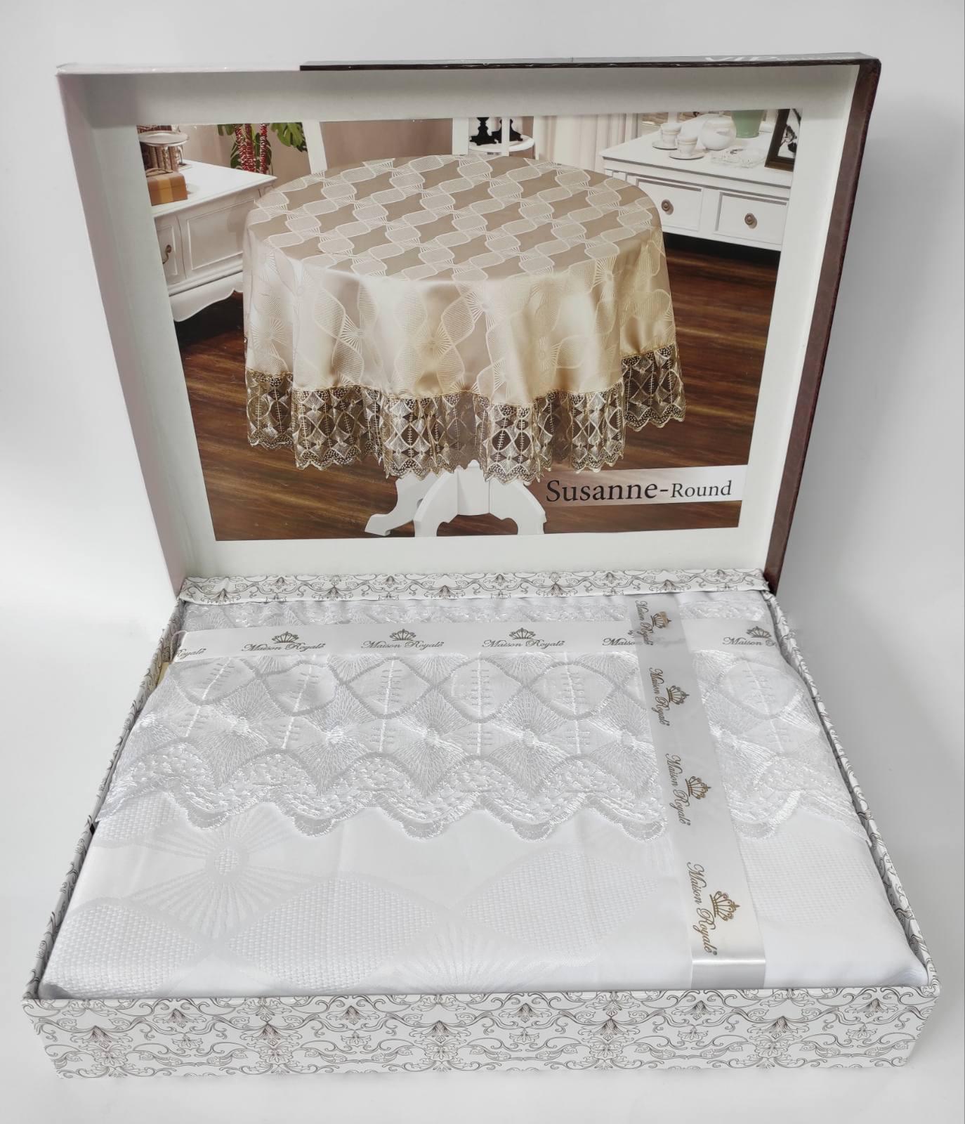 Скатерть с кружевом Maison Royale 160 круг Susanne White (CN6893)