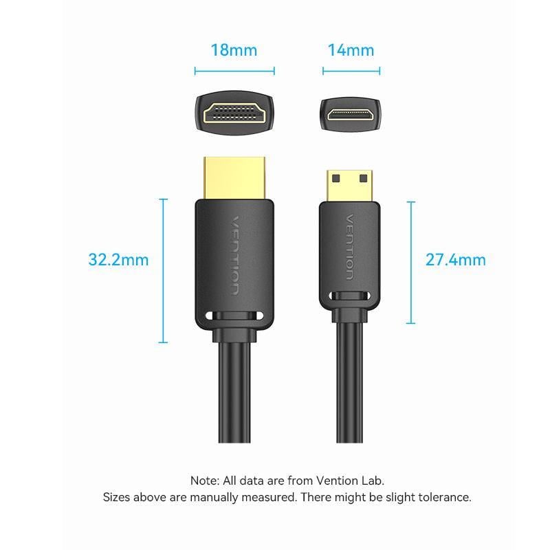 Кабель двунаправленный Vention mini HDMI-HDMI 2.0 4K 60Hz 18 Гбит/с HDR 3D Dolby 1080P 120Hz HDMI-C на HDMI-A 1 м Черный (AGHBF) - фото 10
