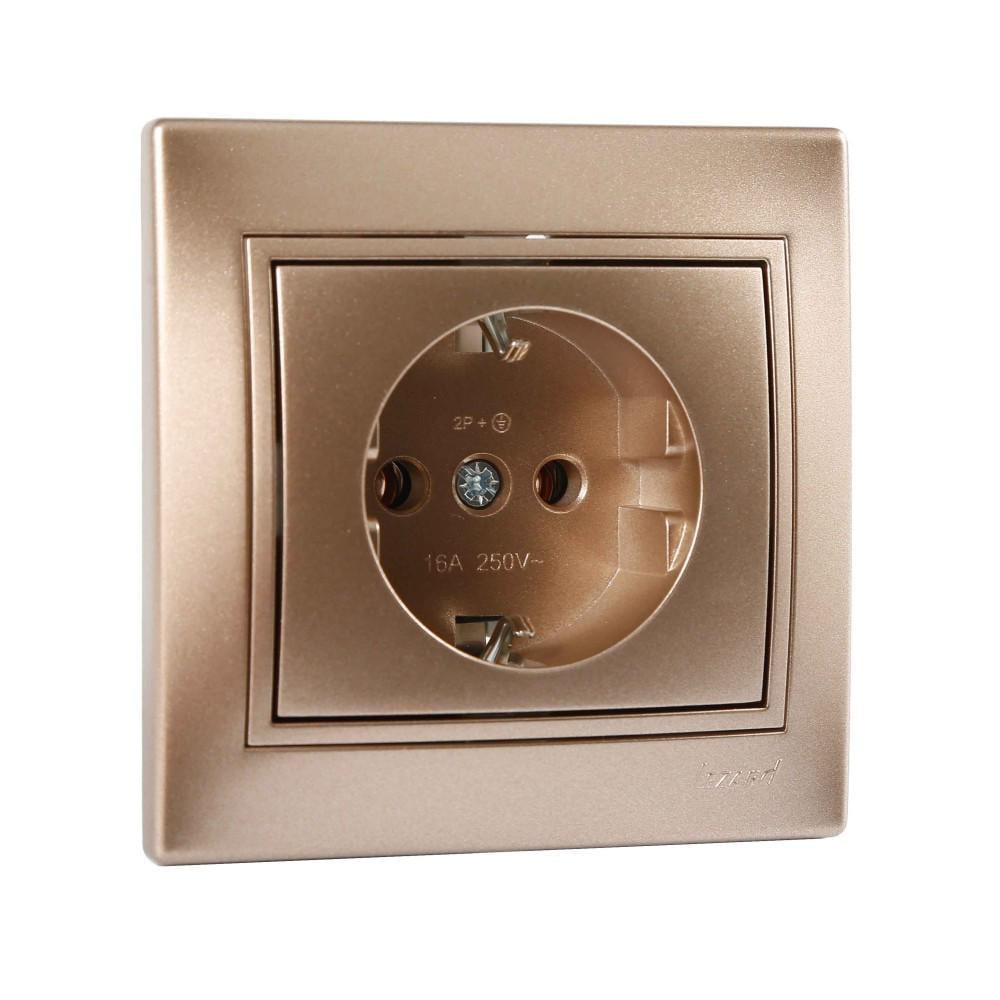 Розетка одинарная с заземлением Lezard Mira перламутр со вставкой Светло-коричневый (00000003214)