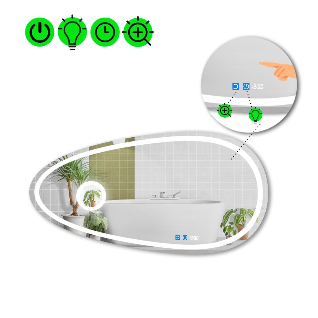 Зеркало с LED подсветкой Occhio 1 с двумя сенсорами 120x60 см (8738246)