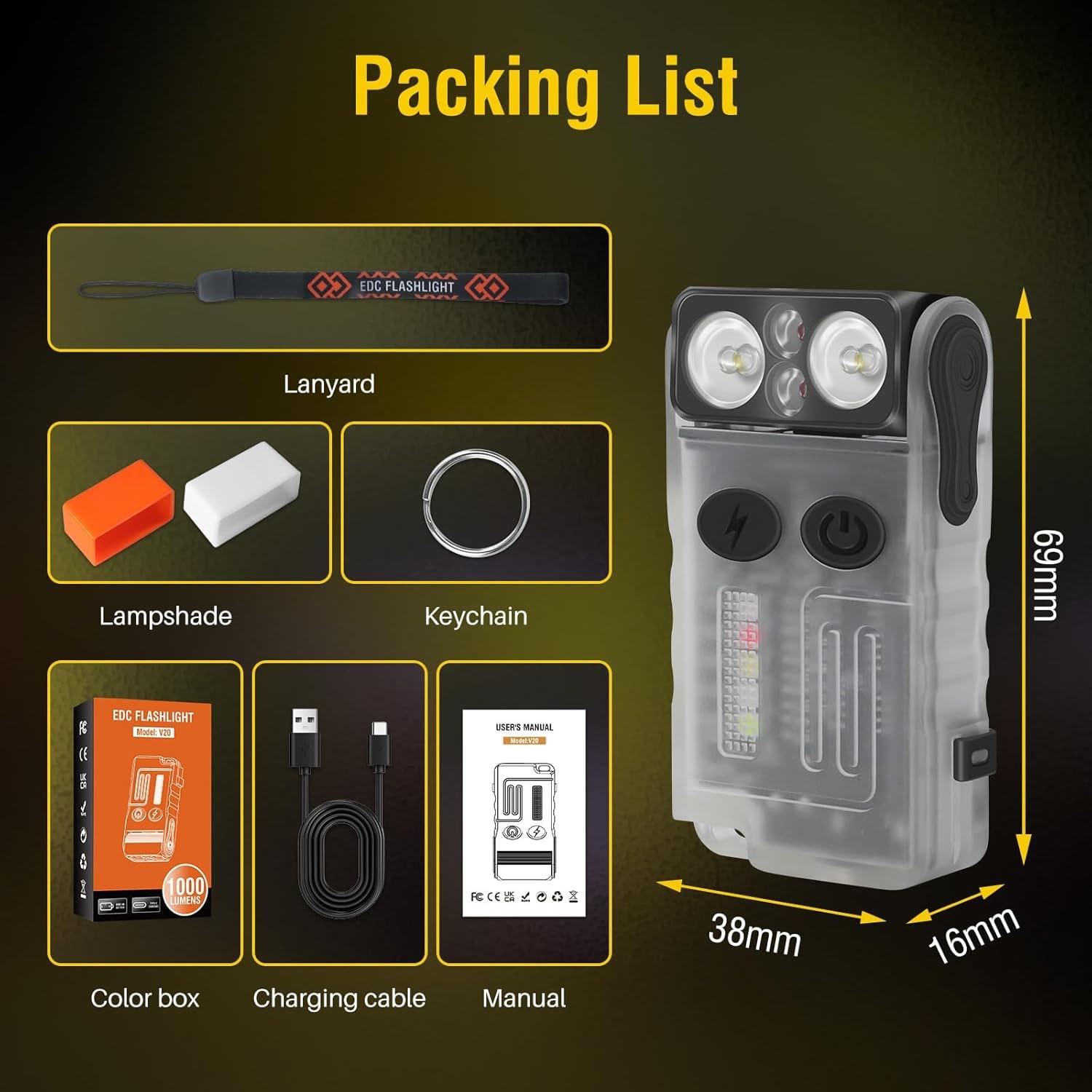 Фонарь-брелок Boruit V20-1 возвращается на 180° 1000 Лм IP67 с УФ Прозрачный (268/1) - фото 6