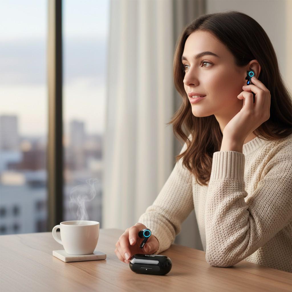 Навушники бездротові вакуумні TECNO Hipods H3 Bluetooth з мікрофоном в кейсі Чорний (4895180768019) - фото 4 Навушники бездротові вакуумні TECNO Hipods H3 Bluetooth з мікрофоном в кейсі Чорний (4895180768019) - фото 4