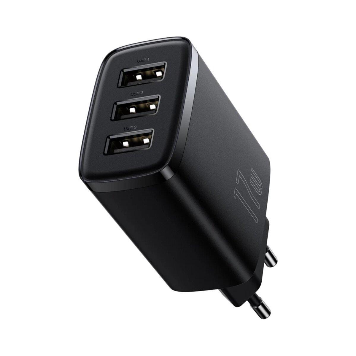 Зарядное устройство сетевое Baseus Compact Charger 3USB-A EU 17 W Black (CCXJ020101)