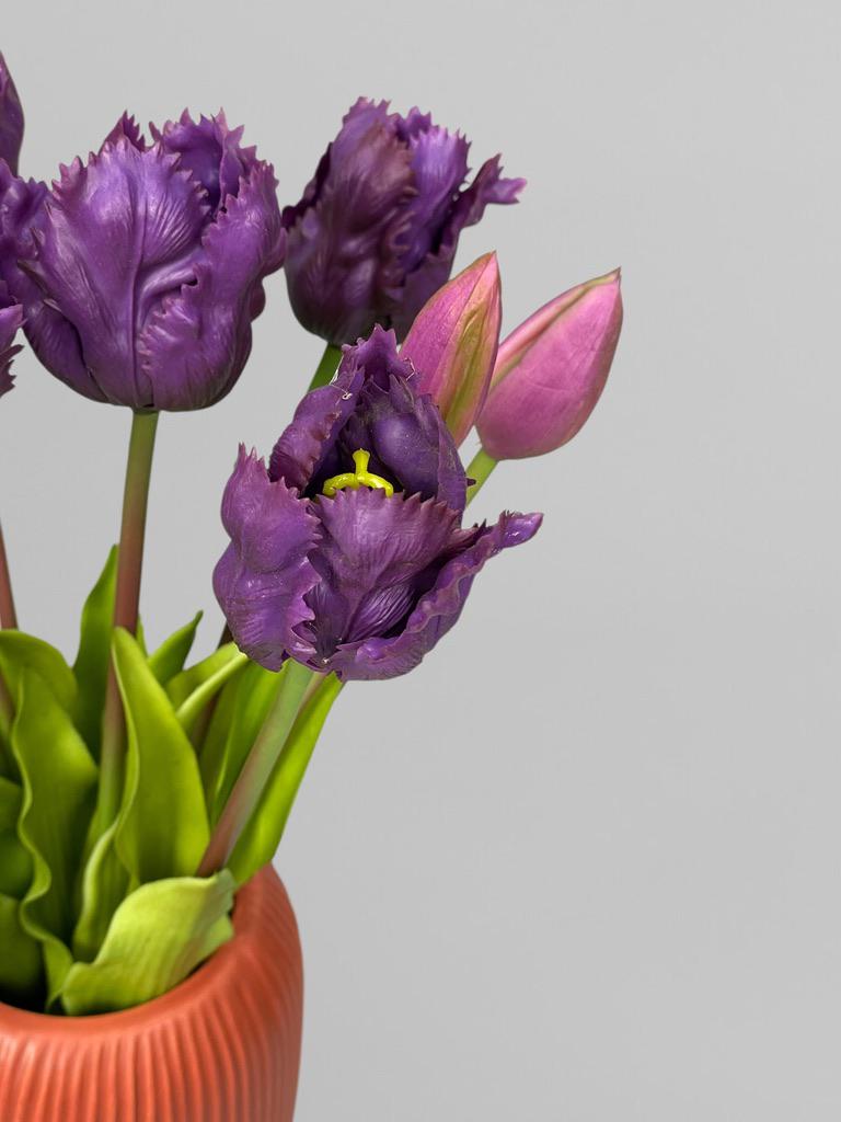 Букет штучних тюльпанів латексні кучеряві 5 шт. 40 см Фіолетовий (К07052) - фото 6
