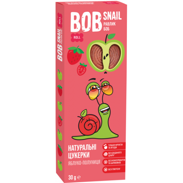 Цукерки натуральні Bob Snail Яблуко-полуниця 30 г