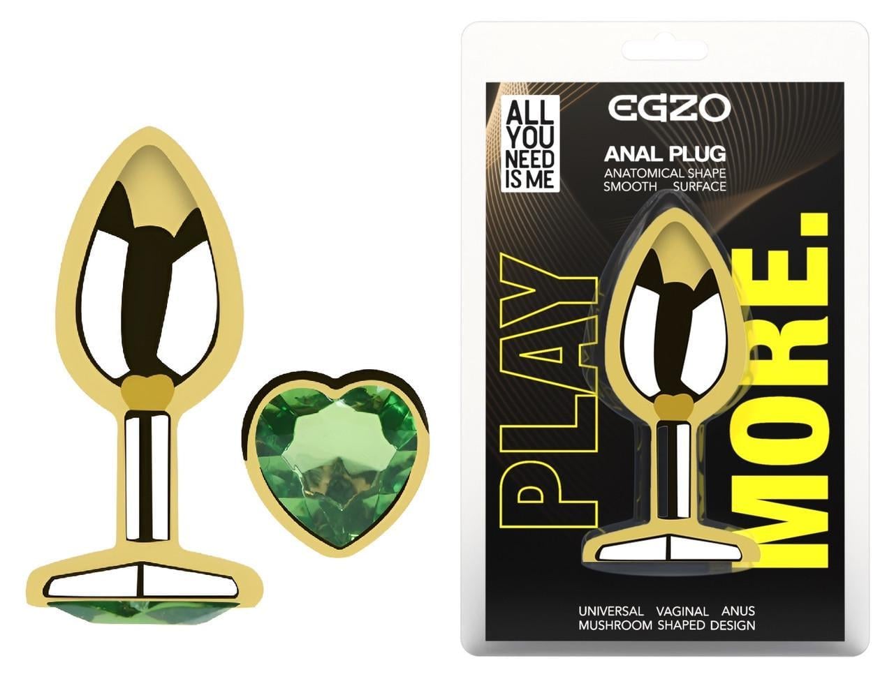 Анальная пробка с кристаллом EGZO Gold Heart Plug Green M (2897668931)