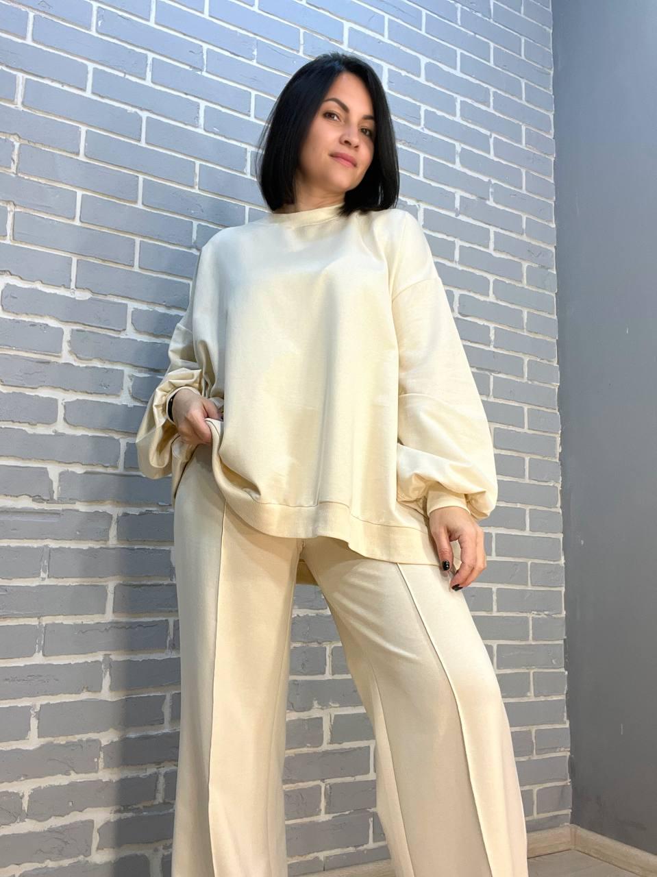 Костюм жіночий MY CITY 3044-8286 світшот та брюки палаццо зі стрілкою S-M Молочний (1705)