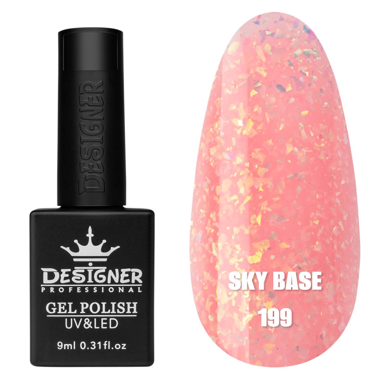 База камуфлирующая цветная Sky base Дизайнер с поталью/хлопья Юки 9 мл 199