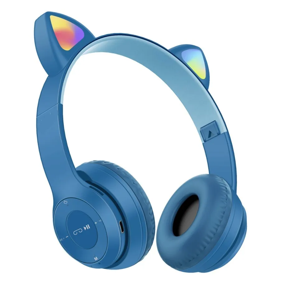 Навушники бездротові CAT-ear CEP47-M з підсвічуванням та microSD Blue (1db12718)